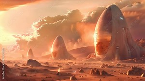base on Mars Animated concept of a Mars base for habitation and colonization of the planet.