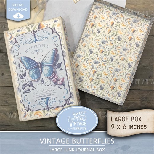 Junk Journal Box Vintage Butterflies | LARGE Printable Box | DIY Gift Box Books | Gift Case Digital Download | Sweetvintageprints Lbx Btf - Etsy