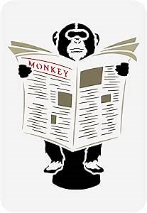 FINGERINSPIRE Reading Chimpanzee Stencil 11.7x8.3inch Chimpanzee Reading Newspaper Painting Template Monkey on Toilet Stencil Reusable Animal Theme Stencil for Wall Furniture Floor Decoration