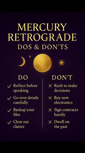 Mercury Retrograde is here — but you are protected and prepared. ✨ Follow these simple Dos & Don’ts to keep your energy grounded, your mind clear, and your path aligned. Remember: slow down, double-check, breathe, and trust divine timing. A message from Omas Sacred Tools. #mercuryretrograde #retrogradeseason #witchtok #witchvibes #energyprotection | omas design by mj | Facebook