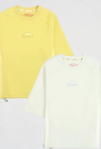 【道格拉斯】绿黄色莱赛尔空气层拼接半袖带口袋宽松圆领中袖 DD332#春夏新款#面料舒适透气 #宽松版型 #遮肉显瘦 #谁穿谁好看