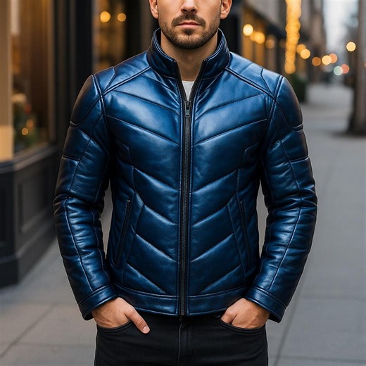 Men’s Metallic Blue Puffer Jacket – Futuristic Paneled Armor Design | High-shine Streetwear - Etsy Canada