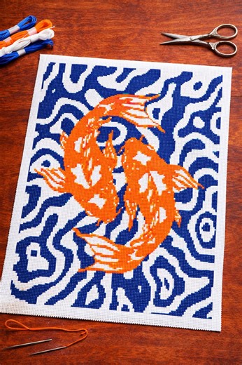 Koi Fish Cross Stitch Pattern – Japanese Wave Embroidery Art (PDF Pattern) - Etsy Australia