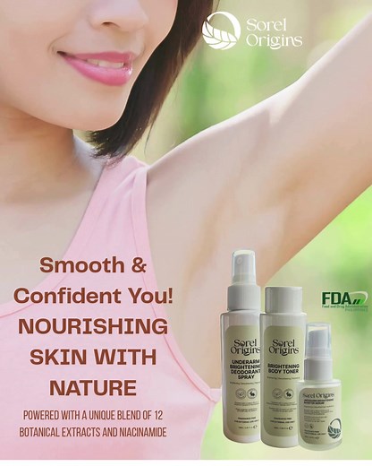 BE READY TO FLEX THIS SUMMER! Check out our Underarm Brightening Collection. Now available in our TikTok Shop - Brightening Body Toner - Brightening Deodorant Spray - Brightening Booster Serum Powered with unique blend of 12 Botanical Extracts and Niacinamide. - Brightens and Hydrates - Evens out skin tone - Exfoliates Skin - Smoothens Pores - Paraben Free - Fragrance Free - Non-peeling #sorelorigins #brightening #vegan #ParabenFreeSkincare #FragranceFreeSkincare