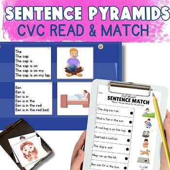 CVC Sentence Pyramids| Read & Match Decodable Sentences | Phonics CVC Fluency