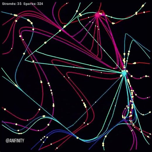 Watch sparks race and bounce across an ever-growing web ✨ #animation #physics #games