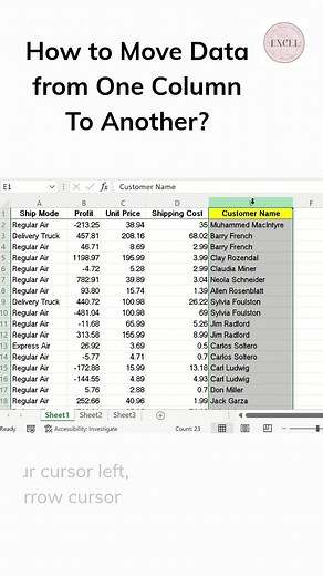 How To Move Data from One Column to Another #excel #exceltips #excellovers #excelshortcuts #finance #accounting #hr #corporatelife #shortcuts