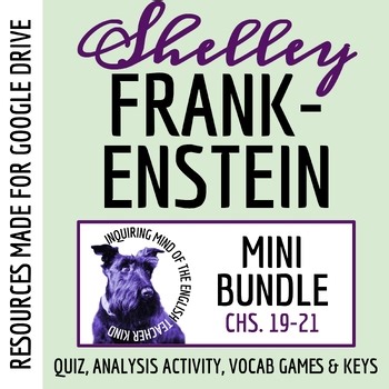Frankenstein Chapters 19-21 Quiz, Analysis Worksheet, and Vocab Games (Google)