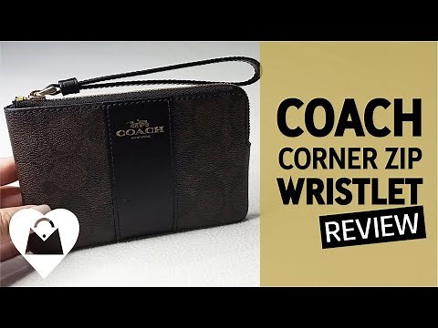 COACH SLG REVIEW 2022 | Coach Corner Zip Wristlet in Signature Canvas Gold/Brown Black F58035