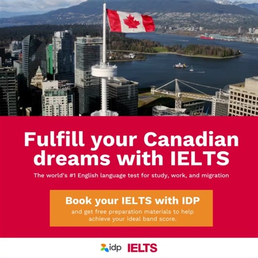 🍁Aiming for a brighter future in Canada? Whether you're planning to study, work, or migrate, IELTS is your first step! Book your test with IDP today and receive FREE preparation materials to help you ace it! #IELTSbyIDP #IDPEducation #AcademicEnglish #ProfessionalEnglish #StudyAbroad #IELTS #EnglishLearning #LanguageEducation #StudyInCanada #MyIELTSJourney
