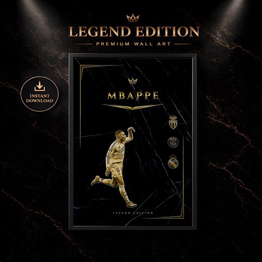 Mbappe Football Poster, Soccer Wall Art, Black Gold Print, Sports Decor, Kylian Mbappe Art, Football Gift, Modern Wall Decor - Etsy