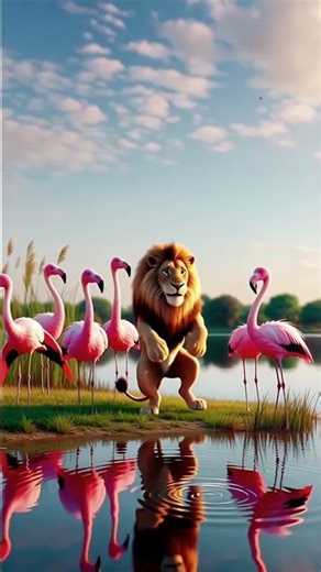 Dancing Lion Meets a Flamingo 🦁🦩 | Cute & Funny Animal Moment #funnyanimals #lion