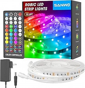 LED Strip Lights with Remote - 32.8ft Dream Color LED Light Built-in IC, RGB SMD5050 Flexible Strip Lighting Music Sync, Color Changing Led Strip Chasing Effect for Home Kitchen