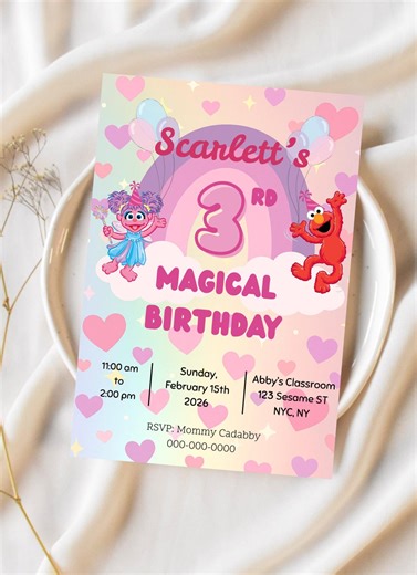 Abby Cadabby and Elmo Birthday Party Invite | Sesame Street | Editable Canva Template | Instant Download - Etsy