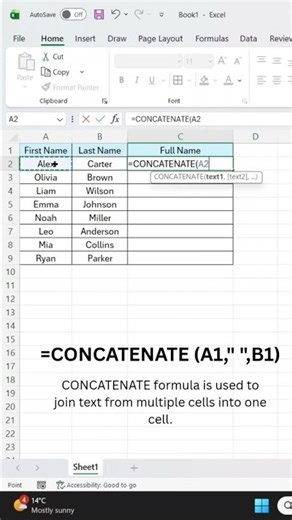 MS Excel | CONCATENATE| Excel Formula #excel #exceltips #exceltricks #microsoft #exceltutorial