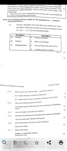 5.1 Choose a description from COLUMN B that matches the name in... | Filo
