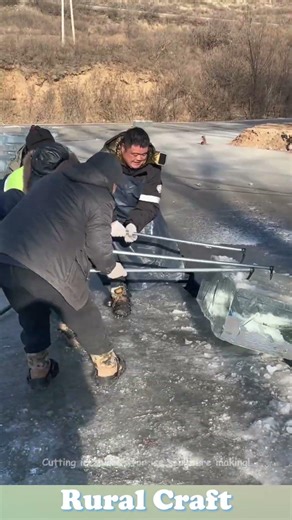 Cutting ice blocks for ice sculpture making!
