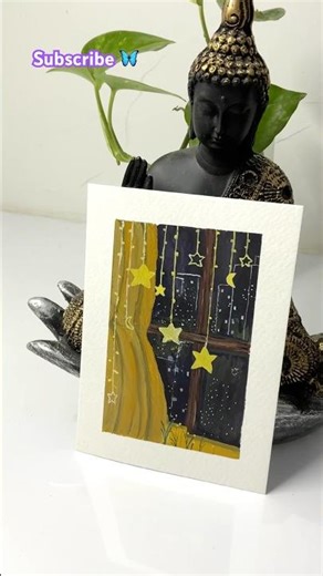 Magical Night View: Watercolor Window with Moonlight & Stars 🌙✨ #viralvideo #art #shorts
