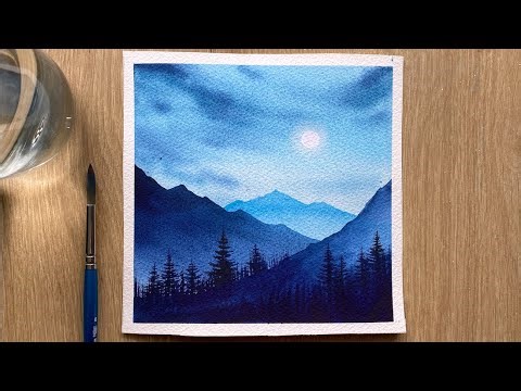 Watercolor Painting Tutorial | Moonlight Landscape Scenery | Easy Watercolor Painting for Beginners