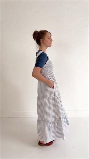 Capri Cotton Jumper Dress in Navy Stripes