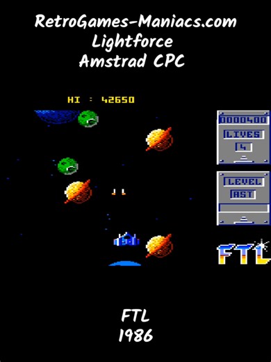 Lightforce – Amstrad CPC – FTL (1986) When pure reflexes meet brutal 8-bit design… welcome to pain 🚀💥 In 1986, FTL delivered Lightforce on Amstrad CPC, one of the most unforgiving vertical shoot ’em up of the 8-bit era. Fast, relentless, and absolutely merciless — this is a game that separates casual pilots from true arcade warriors. Wave after wave of enemies floods the screen with bullets, patterns, and traps designed to overwhelm your reflexes. Precision movement is everything: one mistake,