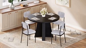 Modern Circle Dining Table for 4-6, 47.2" Round Kitchen Table, Farmhouse Dining Room Tables for Dining, Kitchen, Living Room, Wooden Tables (Black)