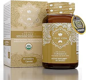 USDA Organic Turmeric Supplement with Ginger and Black Pepper | Turmeric Curcumin Supplement Vegan Capsules | Natural Root Extract | with Turmerones, Curcuminoids, Polysacharides | 60 Pills