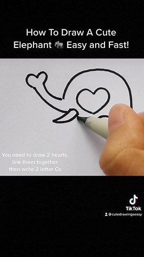 Easy and Fast Tutorial: Draw a Cute Elephant with Two Hearts