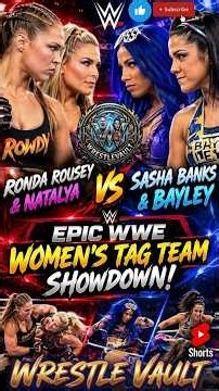 🔥 Ronda Rousey & Natalya vs Sasha Banks & Bayley 💥 Epic WWE Women's Tag Team Showdown! #Shorts #wwe