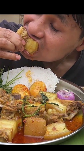 ASMR : Eating Spicy, ❤️‍🔥 Pork Curry, 🥵 With Rice, 😋 Egg Curry, 🤤 || ASMRSHOW || MUKBANG ||