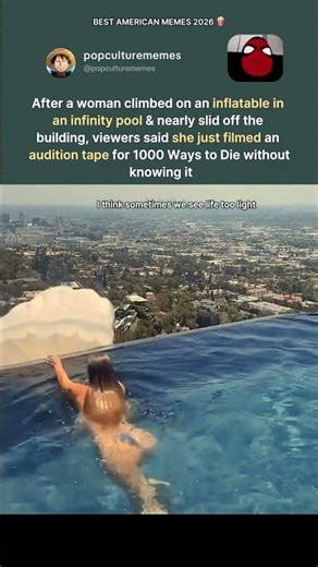 woman nearly slides off building in viral infinity pool fail #viral