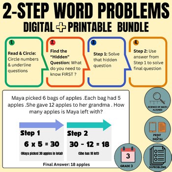 Grade 3 Two-Step Word Problems|Addition Subtraction Multiplication Print,Digital