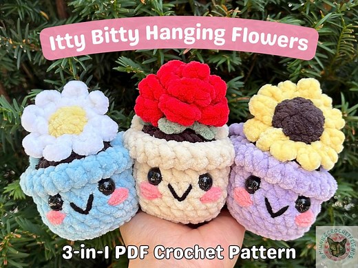 Low-sew Itty Bitty Hanging Flowers PDF Crochet Pattern (crochet Flowers, Hanging Flowers, Chunky Yarn Flowers, Minniescrochetfriend) - Etsy