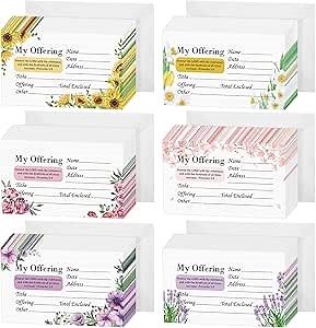 Tenare 600 Count Small Offering Envelopes for Church 2.99 x 5 Inch Tithe and Offering Envelopes Coin Donations Checks Cash Money Thank You Church Gift for Religious Baptism Occasions,6 Style