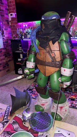 And hes finished. Completed his leather straps and buckles and gave him some new shorter swords. Ill post a completed pic of shredders helmet after i finish painting his spikes and mask #tmnt #custom #sword #cosplay #handmade