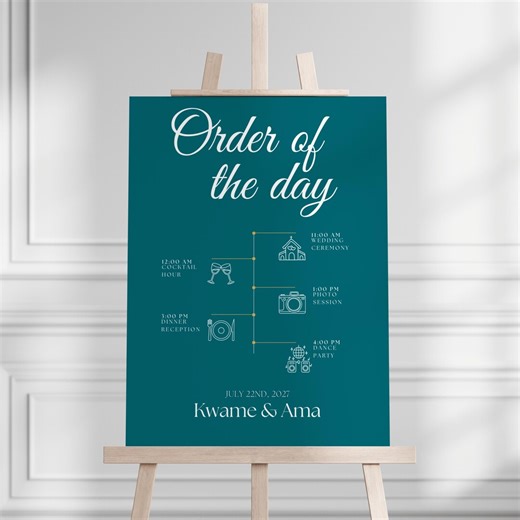 Minimalist Wedding Program Sign Template, Editable in Canva, Printable Wedding Board for Entrance, Reception Decor, Instant Download Sign - Etsy
