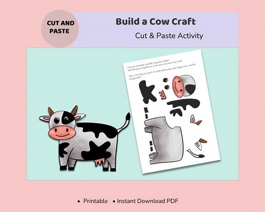 Cow Craft Printable | Farm Animal Cut and Paste Activity for Kids | DIY Educational Craft | Instant PDF Download - Etsy