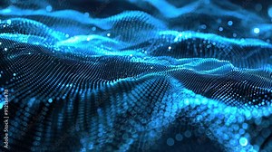 Abstract digital wave pattern with glowing blue particles, representing futuristic technology and data visualization.