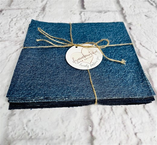Reclaimed Denim Squares 8” (Set of 10) Upcycled Jean Fabric Bundle eco diy crafts