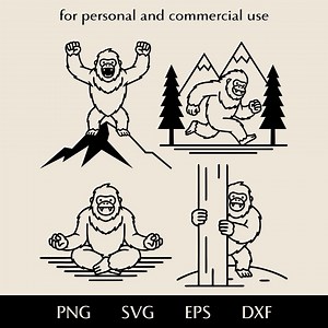 Cute Cartoon Yeti SVG, Simple Abominable Snowman on Top of Mountain, Hiding Behind Tree, Meditating and Running Through Forest Png, Eps, Dxf - Etsy