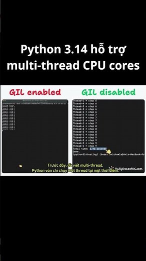 Python 3.14 hỗ trợ multi-thread CPU cores #shorts