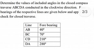Determine the values of included angles in the closed compass t... | Filo