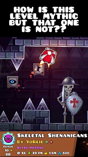 How is skeletal shenanigans mythic rated but not emerald realm in geometry dash