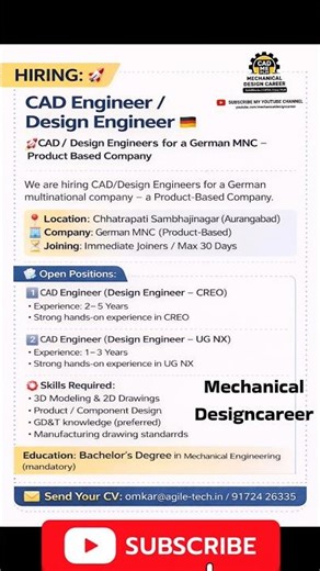 Mechanical Design engineer jobs HIRING German jobs and MNC Company #designengineer #job #mnc #shorts