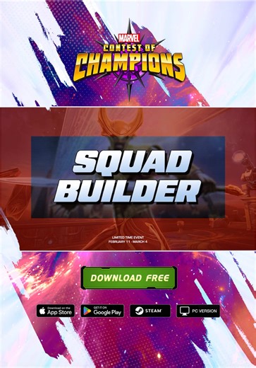Squad Builder is BACK! ...with a Lunar New Year twist 🐴 Generate Champion holograms and crush the boss to prove you've got the BEST Squad in The Battlerealm! #MCOC #Marvel
