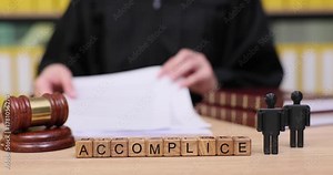 Exploring the concept of accomplice in law with engaging visual storytelling and a courtroom backdrop