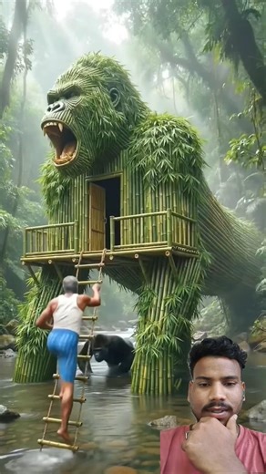Handmade Secret Bamboo Gorilla Shelter Amazing Reveal🔥 🦍#ai #shelter #craft