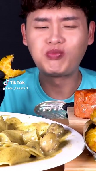 Abalone Cream Pasta With Butter Abalone Spam MukBang #foodeatingasmr #mukbang #eating #unfreezmyaccout #asmr