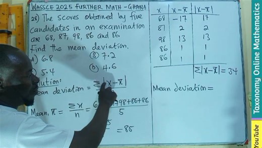 WASSCE 2025 Further Mathematics Past Question | Mean Deviation Solution (Qn 28, Sec. A) Ghana #highlightseveryone #WASSCE2025 #followersシ゚ #SPSCAmbassador #21stdigiskillz #followers #highlights | Taxonomy online mathematics | Facebook