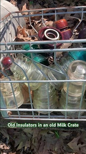 Vintage Insulators and Metal Milk Bottle Crate